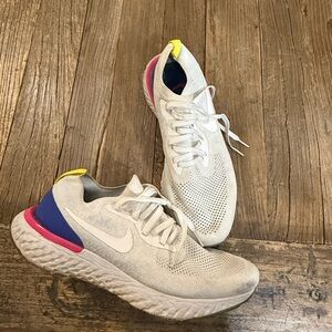 Men’s Nike White Athletic Shoes with Pink and Yellow Accents